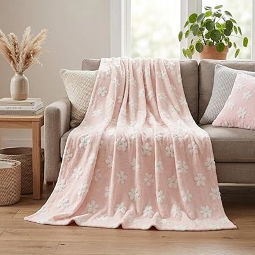 Horaldaily Pink Flower Shape 3D Textured Throw Blanket 50x60