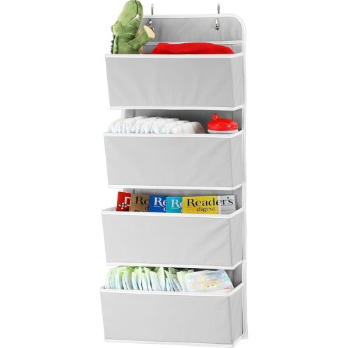 Simple Houseware 4 Pocket Over the Door Wall Mount Hanging Organizer, Grey