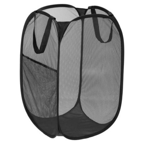 Unique Bargains Mesh Collapsible Laundry Baskets Hamper Black