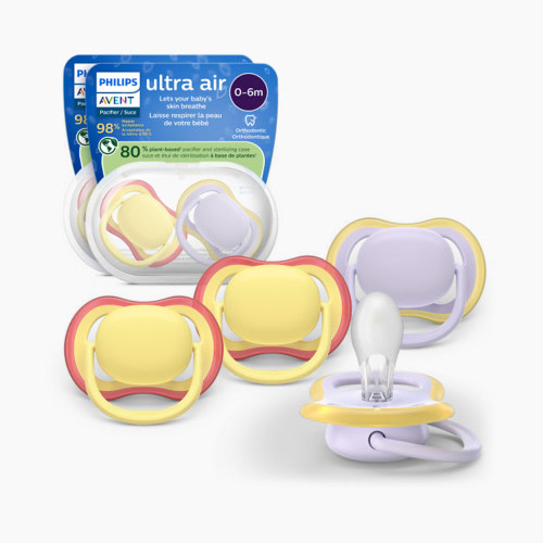 Philips Avent Ultra Air Pacifier 0-6M (4 Pack) - Powder Yellow / Fresh Lilac, 0-6M