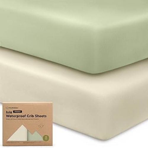 Waterproof Crib Sheets for Boys, Girls - 2-Pack Fitted Crib Sheet, Waterproof Crib Mattress Protector, Viscose Derived from Bamboo Crib Sheets Neutral, Baby Crib Mattress Sheet,Bed Sheets (Avocado)