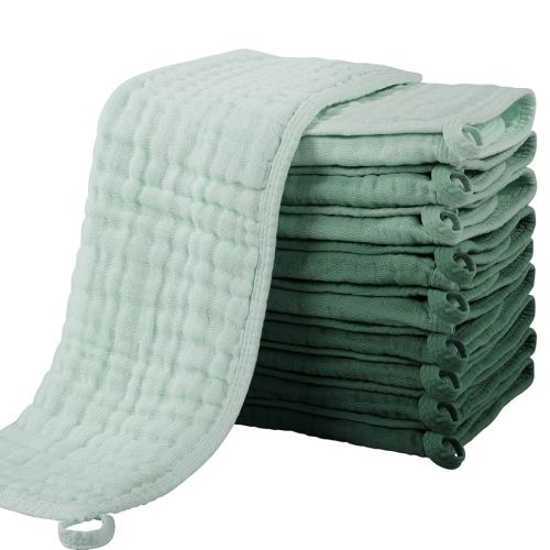 Yoofoss Muslin Burp Cloths for Baby 10 Pack 100% Cotton Baby Washcloths for Boys Girls Large 20''X10'' Super Soft and Absorbent Gradient Green