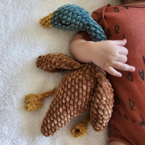 Little goose and mallard duck snuggler, crochet snuggler, handmade toys and gifts.