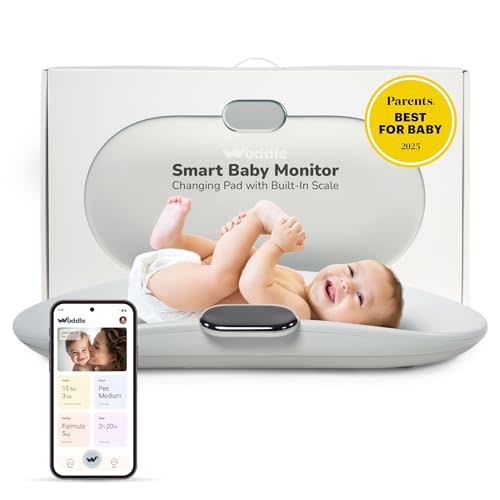 Woddle Baby All-in-One Smart Baby Monitor and Changing Pad, Includes Built in Scale for Weight Monitoring, Embedded Warmer, Night Light, Noise Machine and AI Parent Coach with Touchscreen Tracker