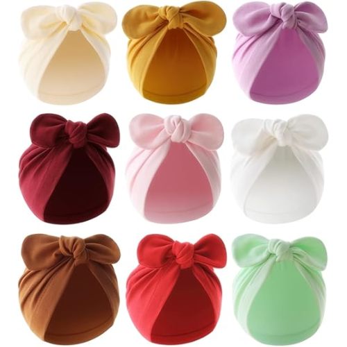 QandSweet 0-24 Months Newborn Girls' Hats Cotton and Linen Cap Infant Big Bow Hat Baby Shower