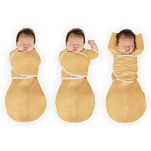 SwaddleDesigns Omni Swaddle Sack for Newborn, Transitional Swaddle Sack with Wrap & Arms Up Sleeves & Mitten Cuffs, Easy Transition Swaddle Sleep Sack, Heathered Gold, Small, 0-3 Months