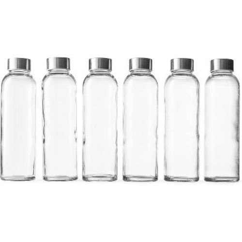 Epica 17oz Reusable Glass Water Bottles with Lids - Juice Storage, Durable & Eco-Friendly, Set of 6