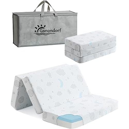 Trifold Pack and Play Mattress 38x26'' Breathable Soft Plush Memory Foam for Baby Toddler Travel Includes Carry Bag Removable Washable Cover Fits Play Pen Playard Pack n Play Mattress Pad
