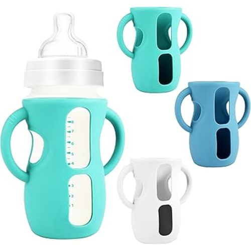 3Pcs Silicone Sleeves for Avent Natural Glass Baby Bottle Sleeve with Handles Anti Breakage Baby Bottle Holder for Philips Avent Baby Bottles 8 Oz Shatter Proof Thermal Insulated Sleeve