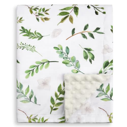 BORITAR Floral Leaf Baby Blanket for Boys Girls Super Soft Double Layer Minky with Dotted Backing for Nursery Stroller Crib Bed Newborns Spring Summer Fresh Design 30 x 40 Inch(75x100cm)