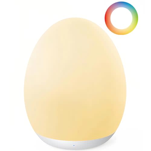 JolyWell Night Light for Kids, Baby Egg Light with 7 Colors Changing Mode & Stepless Dimming, Nursery Night Lamp BPA Free,Rechargeable Egg Night Light for Breastfeeding 1h Timer & Touch Control