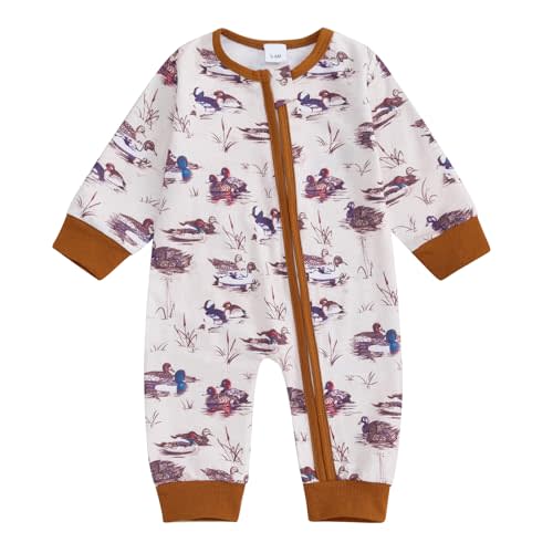 Infant Baby Boy Girl Mallard Duck Romper Jumpsuit Long Sleeve Zip Up Duck One Piece Overalls Hunting Baby Clothes