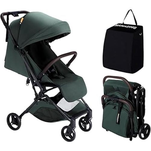 MAMAZING Ultra Air Lightweight Baby Travel Stroller with Carbon Fiber Frame, Compact & Airplane-Friendly, One-Handed Fold, 11.6 lbs, Perfect for Toddlers, Green