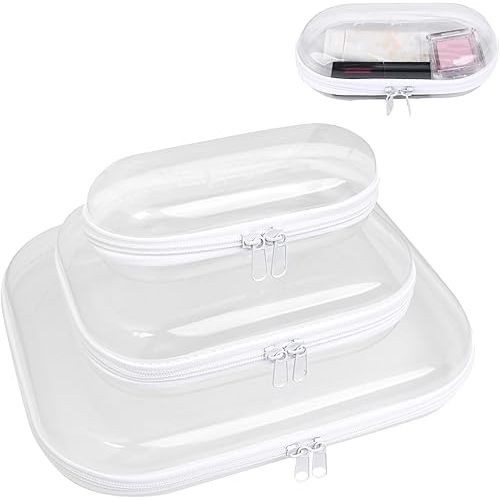 Clear Hard Plastic Zipper Case,Transparent Double Zippers Hard Pouch with 3pcs,Portable Travel Organizer Bin for Toy Storage