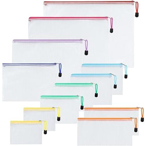 12pcs Mesh Zipper Pouch Bags, 8 Size Zipper Bags for Organizing,Mesh Bags with Zipper, Waterproof File Bags for School, Puzzles, Cosmetics, Travel Accessories, Board Games Office Supplies