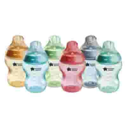 Tommee Tippee Anti-Colic Silicone Baby Bottles, 9oz, 0 month+, Natural Latch, Self-Sterilizing, Fiesta, Pack of 6