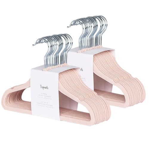 3 Sprouts Velvet Baby Hangers - Non-Slip Hanger for Infant, Toddler, Baby Clothes - Closet Kids Hangers with Slim Design, Nordic Colors, Pack of 30 - Pink