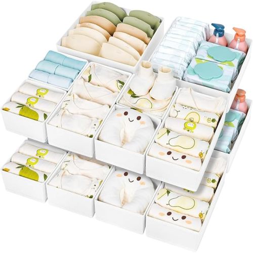 DIMJ Drawer Organizers Clothes Underwear Organizer - Closet Organizers and Storage for Clothes Foldable Drawer Divider of 15 Set Sock Organizers,White