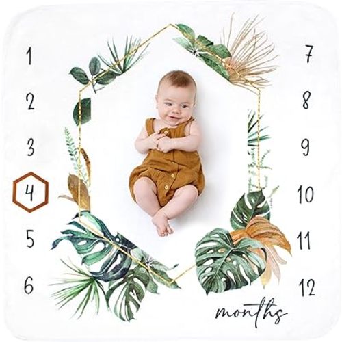 Baby Monthly Milestone Blanket for Baby Boy - - Extra Cosy 46”x46” - - Perfect Monthly Photo Prop to Capture Newborn to 12 Month Growth - - Unisex
