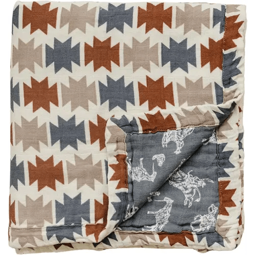Mebie Baby Muslin Quilt, Western Aztec and Wild West, 100% Cotton Baby Blanket for Girls and Boys, Newborns, Toddlers, Soft Swaddle, 47"x47"