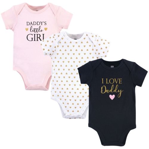 Hudson Baby Infant Girl Cotton Bodysuits 3pk, Girl Daddy, 12-18 Months