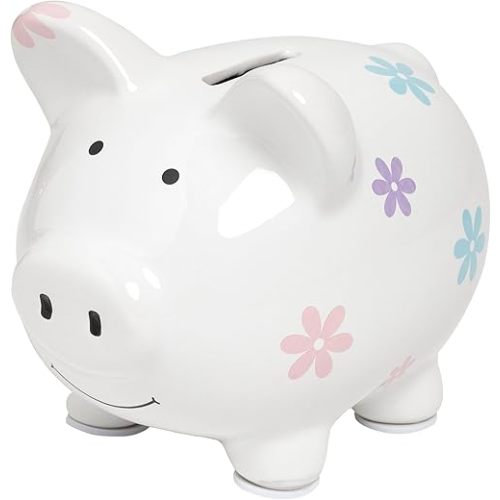 Kate & Milo Mini Floral Piggy Bank, Ceramic Money Bank for Kids, Ideal Newborn Keepsake, Toddler Gift, Cute Baby Girl Nursery Decor, Flower Design