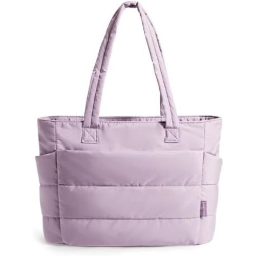 BAGSMART Tote Bag for Women, Lightweight Puffy Tote Bag with Compartments Quilted Shoulder Bag Handbag for Travel, Work, Gym