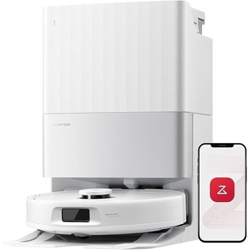 roborock Qrevo S5V Robot Vacuum and Mop, FlexiArm Edge Mopping, 12,000Pa Suction, Dual Zero-Tangle System, Smart Obstacle Avoidance, 10mm Mop Lifting, Auto Mop Washing & Warm Air Drying, White