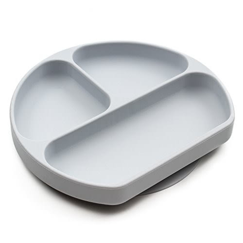 Bumkins Toddler and Baby Suction Plate, Divided Grip Dish for Babies and Kids, Baby Led Weaning, Feeding Supplies, Sticks to Tables and Highchairs, Platinum Silicone, for Chidren 6 Months, Gray - Gray-GD - 3-Section