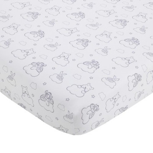 Disney Winnie the Pooh Hello Sunshine Grey and White Cloud Nursery Fitted Crib Sheet with Piglet and Tigger