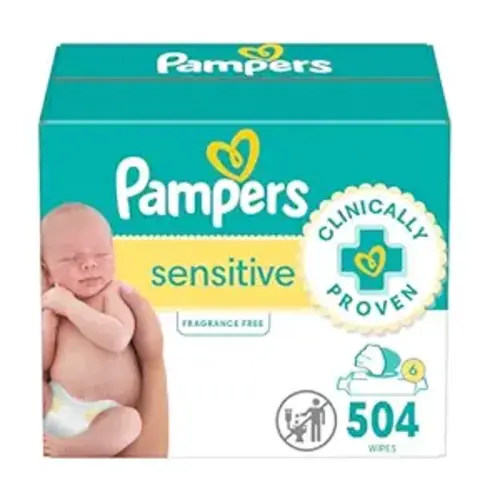 Pampers Sensitive Baby Wipes, Water Based, Hypoallergenic and Unscented, 6 Flip-Top Packs (504 Wipes Total) (Packaging May Vary) - 84 Count (Pack of 6)
