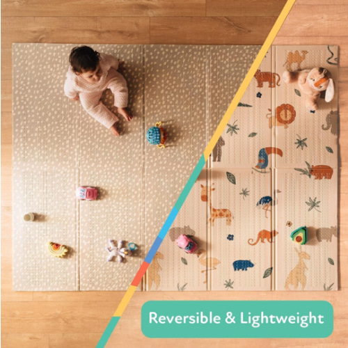 Nuby Reversible Baby Floor Mat - Foldable and Lightweight Baby Play Mat for Floor - Easy Storage and Travel - Safari
