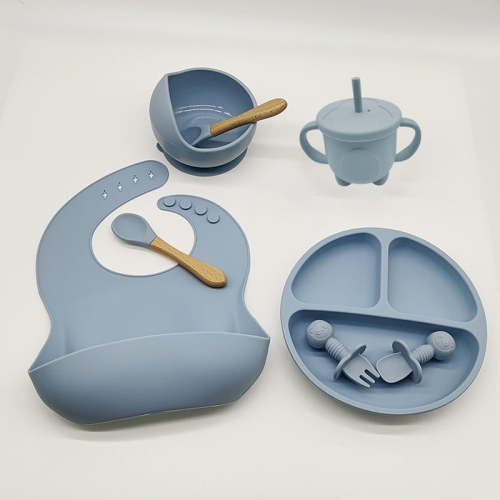 Baby Toddler Children's 8 Piece Silicone Feeding Tableware Set