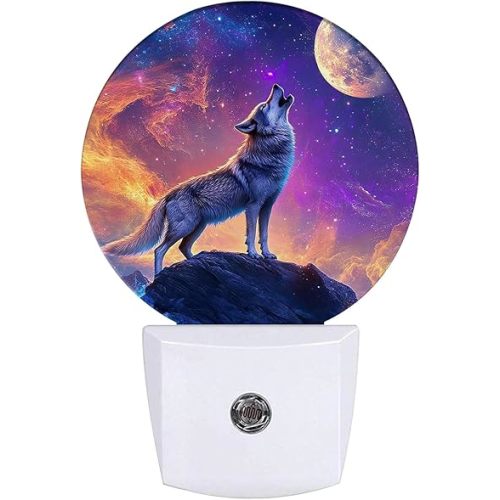 Wolf Night Light Full Moon Night Lights LED Lamp Round Plug into Wall Nightlight with Dusk to Dawn Sensor Home Hallway Stairway Kitchen Decor