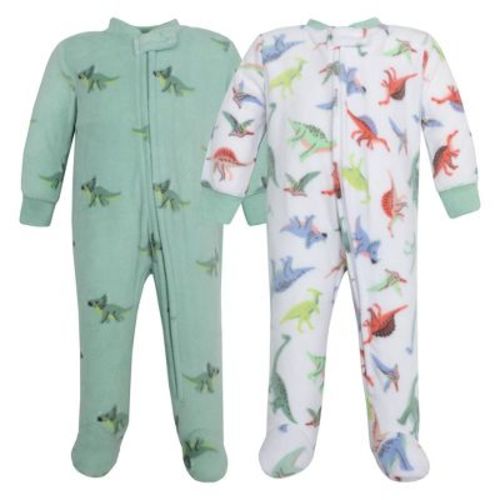 Hudson Baby Infant Boys Fleece Sleep and Play, Cheerful Dino Friends, 6-9 Months