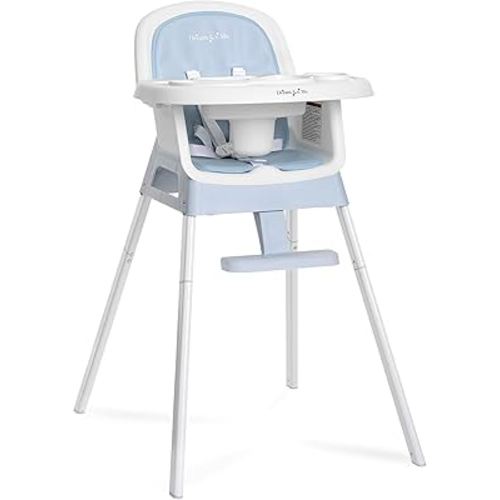 Dream On Me Curio Sit N Seek 3 in 1 Convertible Baby High Chair in Sky Blue, Removable and Adjustable Tray, Portable High Chair, Adjustable Legs, Detachable Footrest & 5 Point Safety Harness