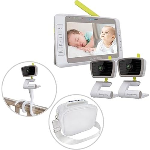 Moonybaby Split 50 Baby Monitor with 2 Cameras + Camera Crib Mount & Monitor Travel Bag