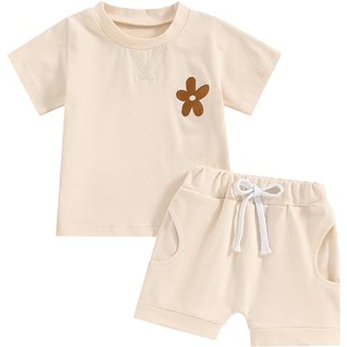 Fernvia Toddler Baby Girl Summer Clothes 3 6 9 12 18 24 Months Cotton Outfits Short Sleeve Contrast T-Shirts Tops Shorts Sets