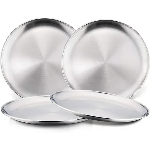 Toddlers Kids 18/8 Stainless Steel Plates, HaWare Durable Metal 304 Feeding  8in Dishes for Serving/Snack/Camping, No Plastic and Dishwasher Safe - 4