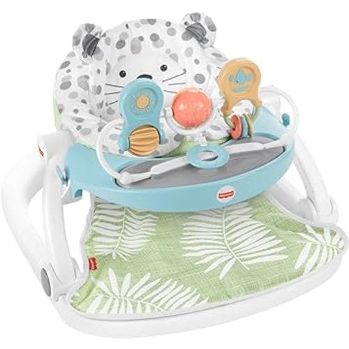 Fisher-Price Deluxe Sit-Me-Up Floor Seat with Toy Bar Snow Leopard, portable infant chair with tray