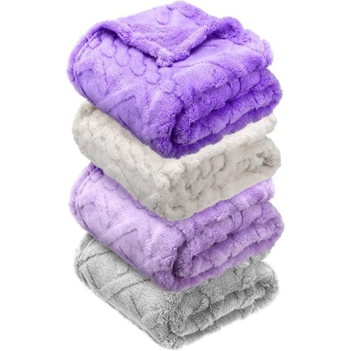 4 Pcs Fleece 30" x 40" 3D Fluffy Baby Blanket for Boys Nursery Little Girl Infant or Newborn Receiving Swaddling Blankets(Purple Set)