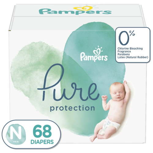 Pampers Pure Protection Natural Newborn Diapers, Size N, 68 ct
