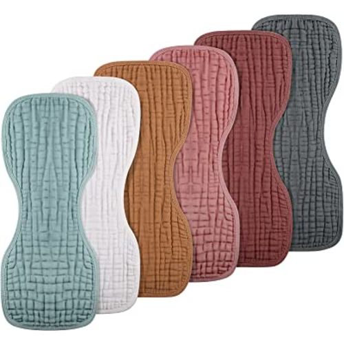 Frienda 6 Pieces Baby Muslin Burp Cloths 9 x 20 Inch Burp Cloth Multi Colors Muslin Washcloths Diapers 6 Absorbent Layers Newborn Face Towels for Baby Boy Girl Unisex (Colorful)