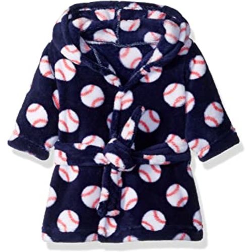 Luvable Friends Unisex Baby Plush Bathrobe, Baseball, 0-9M