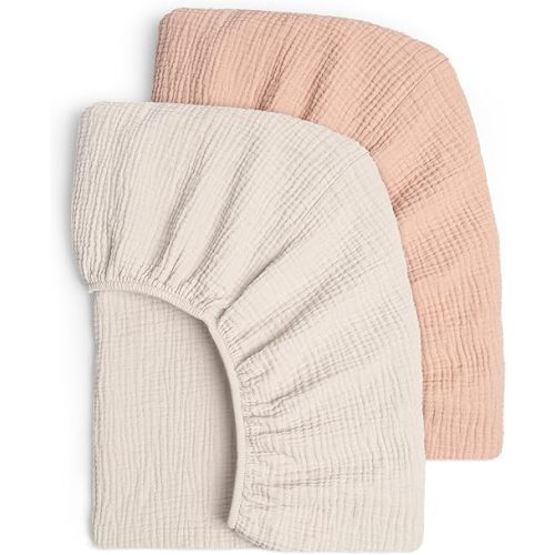 Lulu moon Muslin Crib Sheets - Fitted Crib Mattress Sheets for Boys and Girl - 28"x 52", 2 Pack (Cream & Peach)