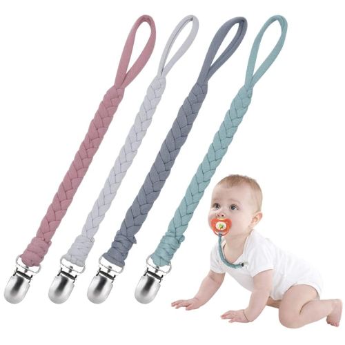 Baby Pacifier Holder for Boys and Girls, Teething Straps Unisex Design, Smoother Clip 100% Handmade Braided, Easy to Use for Teething Toy(Grey)