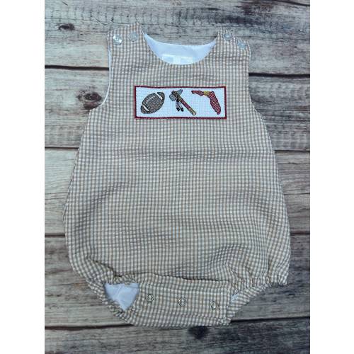 Baby Boy Gingham Tan Gingham Seersucker Bubble