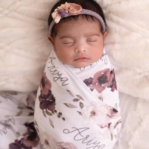 Demis Dusty Purple Floral Personalized Baby Name Swaddle