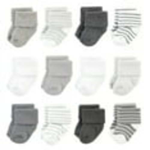 Hudson Baby Infant Boy Cotton Rich Newborn and Terry Socks, Gray Stripe 12 Pack, 6-12 Months