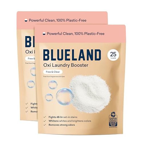 BLUELAND Oxi Laundry Booster Powder Refill 2-Pack, Unscented, 50 Loads, 35.2 oz, Plastic-Free Eco Friendly Oxy Cleaner Stain Remover